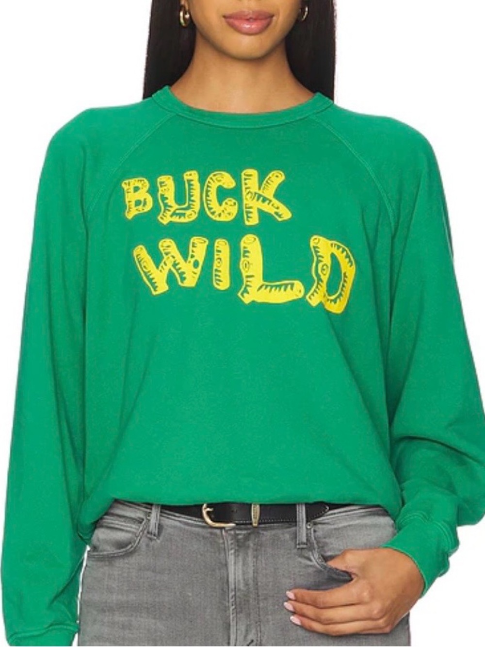 Mother 100% Cotton The Biggie Concert Buck Wild Pullover Sweatshirt Green XS